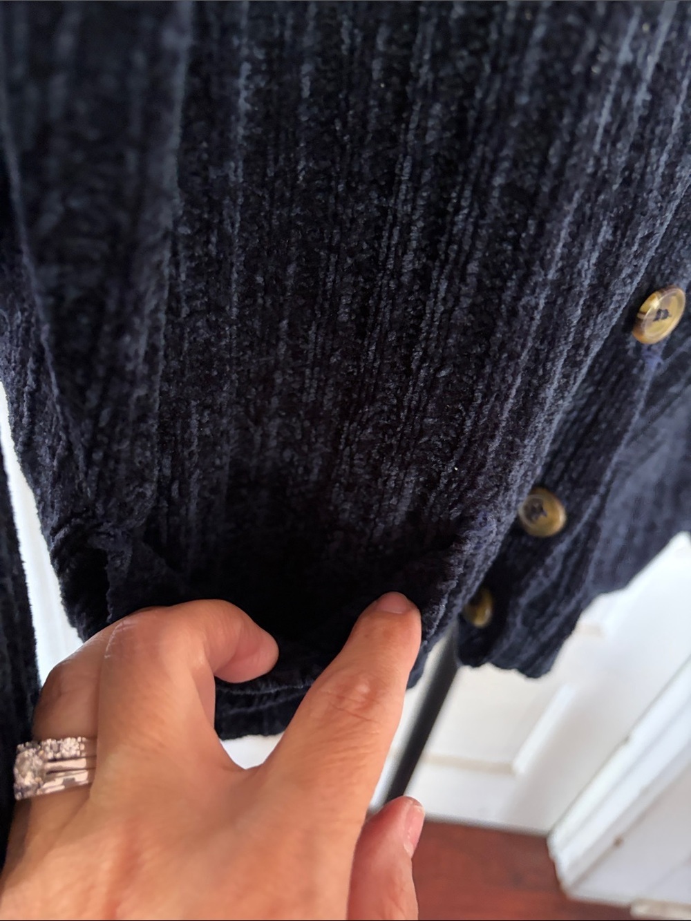 Erika Dark Navy Ribbed Women’s Cardigan Sweater - Picture 2 of 6